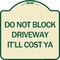 Signmission Do Not Block Driveway Itll Cost Ya Heavy-Gauge Aluminum Architectural Sign, 18" x 18", TG-1818-24634 A-DES-TG-1818-24634 - alternate 1